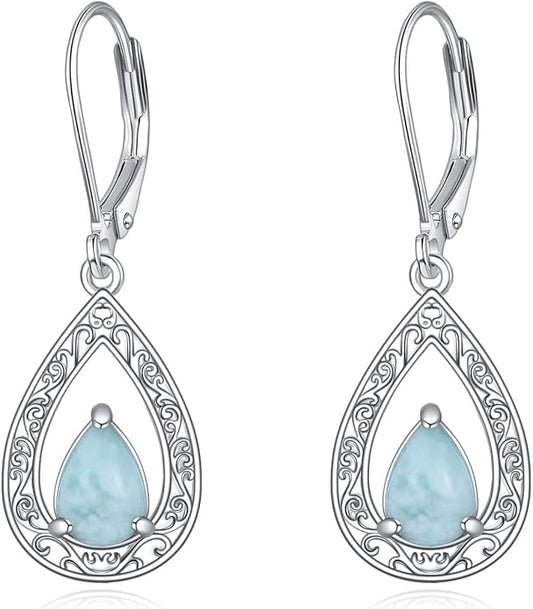 VONALA Dangle Earrings 925 Sterling Silver Opal Larimar Lapis Sapphire Turquoise Moss Agate Crystal Dangling Earrings Jewelry Gift for Women