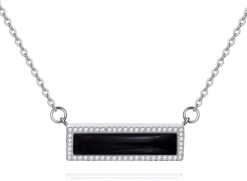 Larimar/Turquoise/Rose Quartz/Black Onyx Necklace for Women Sterling Silver Bar Necklace Pendant Jewelry Gift for Women