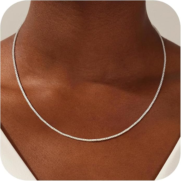925 Sterling Silver Box Chain Necklace for Women - 1mm/1.5mm/2mm Italian Chains Jewelry Gifts for Women Mom Girlfriend 16 18 20 22 Inch