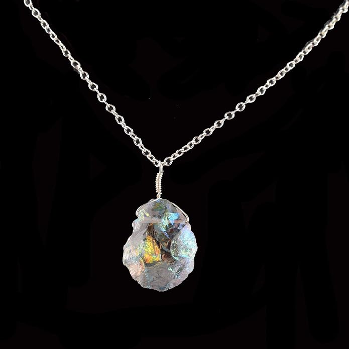 Natural Angel Aura Quartz Crystals Pendant Necklace, Cabochon Gemstone, Energy Healing Crystals, Birthday, Gift for Her, Gemstone Jewelry 18 inch AAA+ Quality