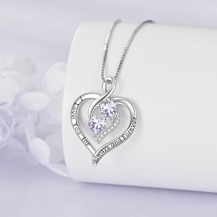 Hancock Forever Love Heart Birthstone Necklaces for Women 925 Sterling Silver Women Pendant Necklace, Mother’s Day Birthday Anniversary Jewelry Gift for Woman Mother Mom Wife Her