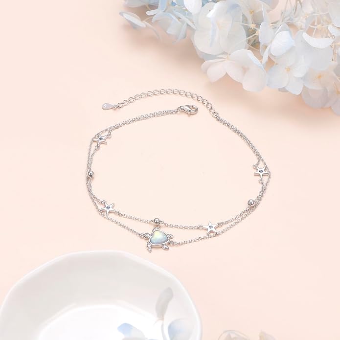 Anklets for Women 925 Sterling Silver Blue Evil Eye Infinity Butterfly Adjustable Multilayer Layered Summer Beach Ankle Bracelet Foot Chain Jewelry for Women