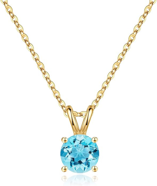 SMILEST Birthstone Necklaces for Women Mom Wife, 1ct Sparkle Round Cut Birthstone Pendant 925 Sterling Silver Necklace Anniversary Birthday Gifts for Women Mom Wife Friend
