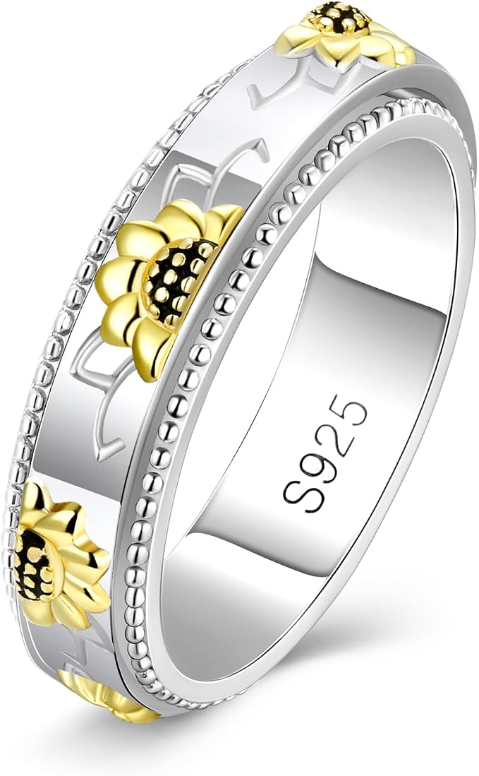Fidget Ring Spinner Ring for Anxiety Women Men Daughter Real S925 Sterling Silver Fidget Ring