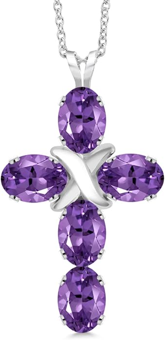 Gem Stone King Cross Pendant Necklace for Women | 925 Sterling Silver | 6X4MM Gemstone Birthstone | Jesus Christian Religious Crucifix Jewelry Gifts | 18 Inch Chain