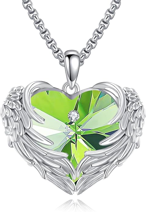 Angel Wings Necklace for Women 925 Sterling Silver Birthstone Guardian Necklace Jewelry Angel Wings Moonstone, Crystal Pendant Jewelry Gifts