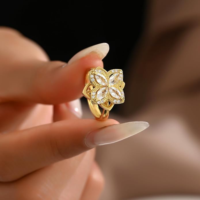 NONAMOIS Gold Rings for Women Evil Eye Flower Open Anti Anxiety Spinner Ring Adjustable Fidget Rings Jewelry Christmas Gifts