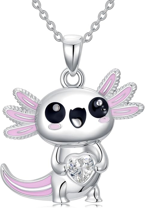 Dorunmo Axolotl Necklace 925 Sterling Silver Axolotl Birthstone Pendant Cute Animal Axolotl Jewelry Gifts for Women