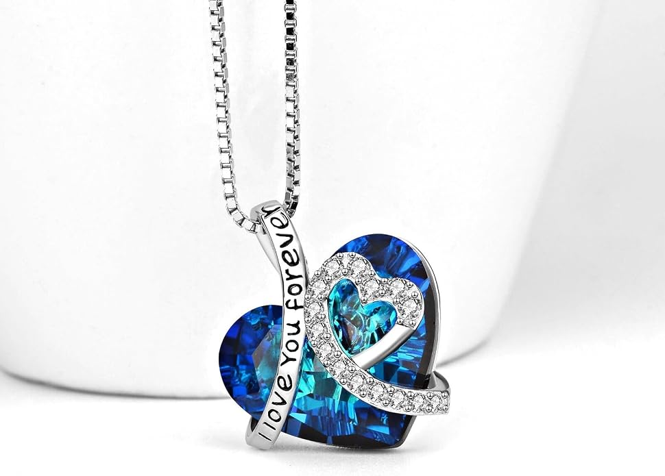 AOBOCO I Love You Forever Necklace 925 Sterling Silver with Crystals from Austria Anniversary Birthday Gifts for Women Mothers Day Gift