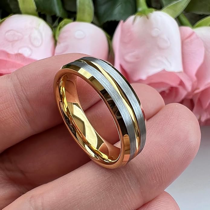 TUTISS 6mm 8mm Silver/Black/Blue/Gunmetal/Gold/Rose Gold Tungsten Rings for Men Women Fashion Engagement Wedding Bands Matte Finish Beveled Edges Comfort Fit