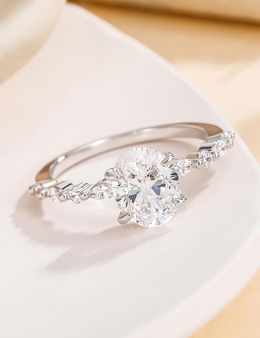 EAMTI 3 Carats 925 Sterling Silver Ring Oval Cut Cubic Zirconia Engagement Solitaire Marquise Promise Ring for Women Size 3-13
