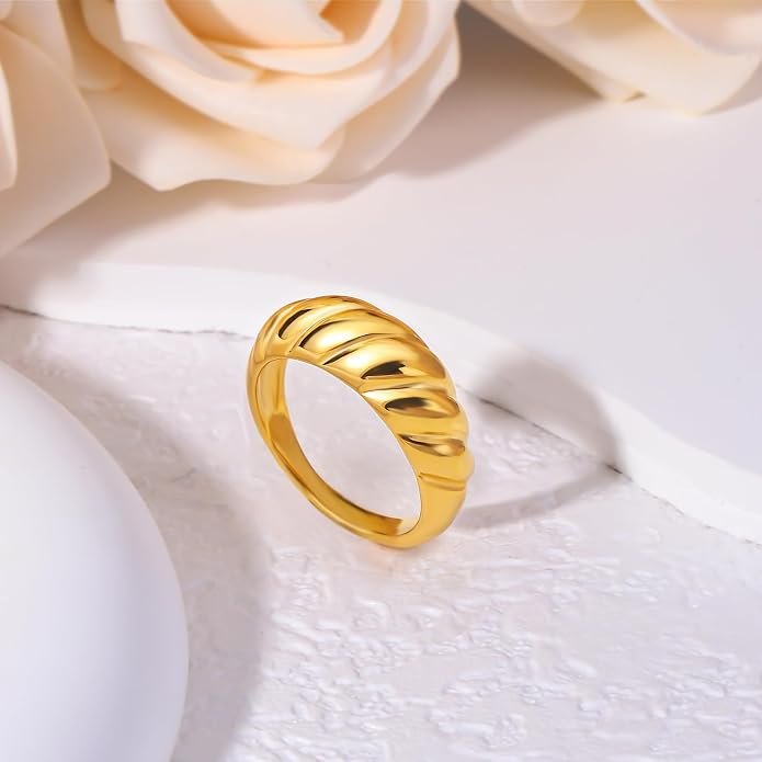 Gold Silver Rings Set for Women Chunky Statement Rings ZC Dome Evil Eye Croissant ring Thick 18K Gold Plated Band Rings