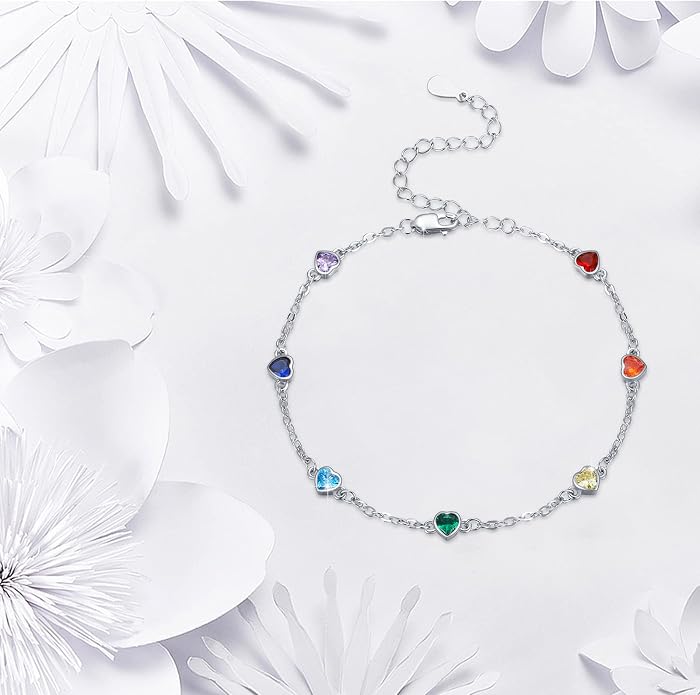 MEDWISE Sterling Silver Chakra Anklet 7 Chakra Beach Anklet Bracelet Link Chain Ankle Bracelet Gift for Women