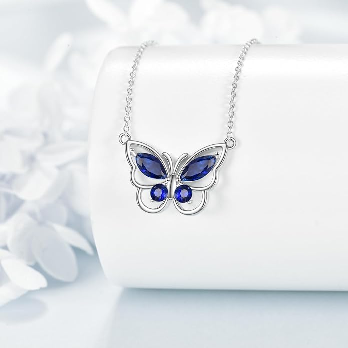 Butterfly Necklace for Women 925 Sterling Silver Crystal Butterfly Pendant Birthstone Amethyst Jewelry Gift