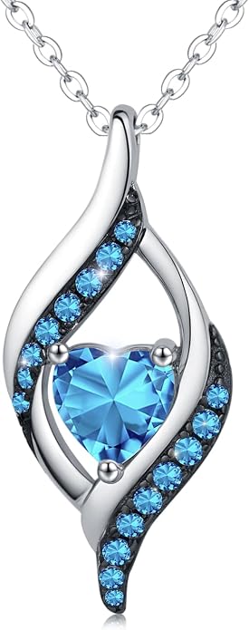 KiiKii Birthday Gifts for Women Birthstone Necklace Platinum Plated 925 Sterling Silver Forever Love Heart Pendant Meaningful Jewelry Gifts for Wife Mom