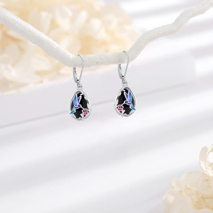 Dangle Earrings Sterling Silver Moonstone/Turquoise/CZ/Crystal Earrings for Women Tree of Life Animal Filigree Leverback Earrings Jewelry Gifts