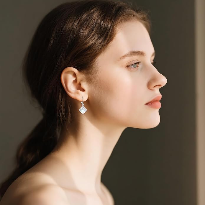AOBOCO Teardrop Dangle Earrings for Women 925 Sterling Silver Moonstone Flower Filigree Leverback Jewelry Birthday