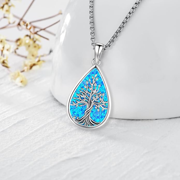 Jewelry Gifts - Tree of Life Necklace Sterling Silver Abalone Shell/Opal/Moonstone/Black Onyx/Turquoise/Malachite/Crystal Family Tree of Life Jewelry for Women Men