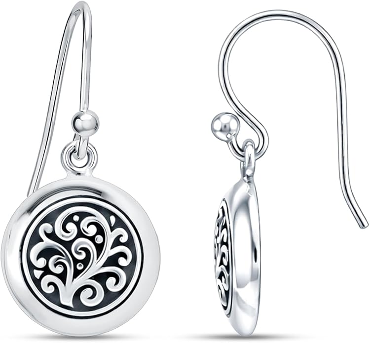 LeCalla 925 Sterling Silver Filigree Dangle Drop Earrings | Lightweight Antique Balinese Teardrop Dangle Drop Earring for Women