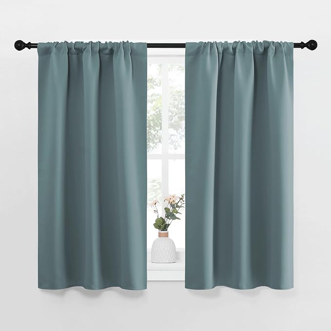 NICETOWN Greyish Blue Blackout Curtains Panels for Window, Thermal Insulated Rod Pocket Blackout Drapes/Draperies for Living Room (2 Panels, W34 x L45 inches)