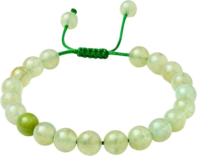 Amazing Gemstone Prehnite Bracelet, Gifts for Men & Women - Protection Healing Crystal Bracelet - 8mm Gemstone Beaded Adjustable Bracelet, Pulseras para Hombres Mujer Stocking Stuffers