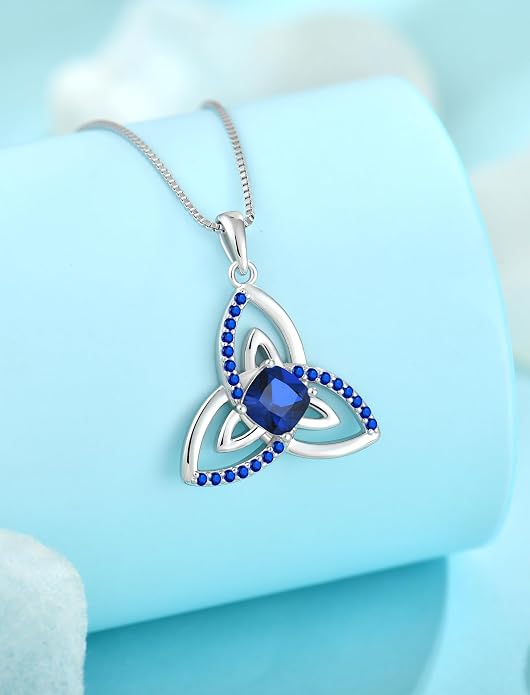 Celtic Birthstone Necklace for Women 925 Sterling Silver Trinity Knot Triquetra Crystal Pendant