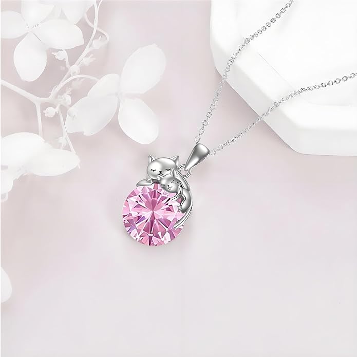 Cat Necklace Sterling Silver Cat Zircon Pendant Gothic Jewelry for Women Animal Lovers Gifts