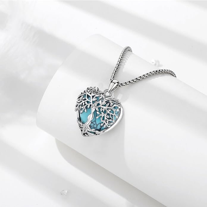 Vito Tree of Life Necklace for Women Men, Silver Plated Copper Teardrop Moonstone/Obsidian/Turquoise/Amethyst/Malachite Crystal Tree Necklace Protection Energy Amulet Jewelry Gift for Mom Wife, 20+2"