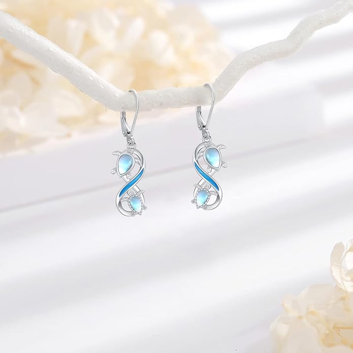 Dangle Earrings Sterling Silver Moonstone/Turquoise/CZ/Crystal Earrings for Women Tree of Life Animal Filigree Leverback Earrings Jewelry Gifts