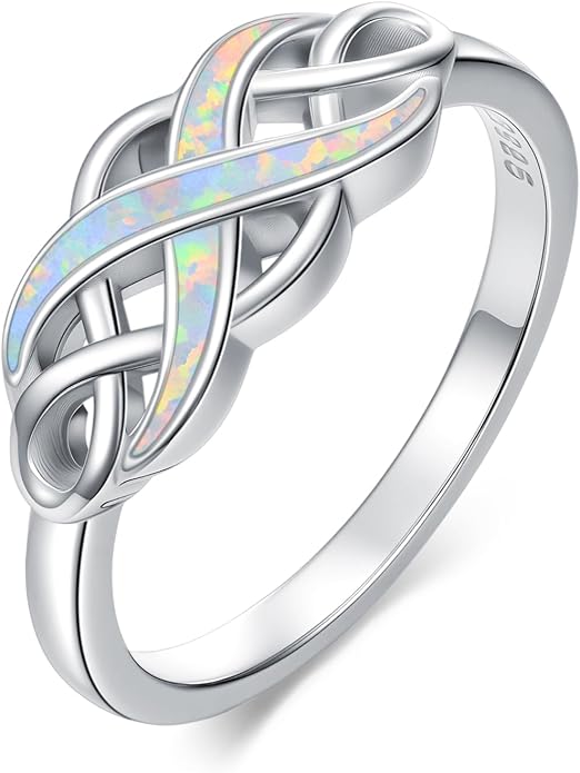 Opal Ring for Women 925 Sterling Sliver Opal Infinity Ring Jewelry Birthday Gifts for Women Girlfriend Mom Wife Her