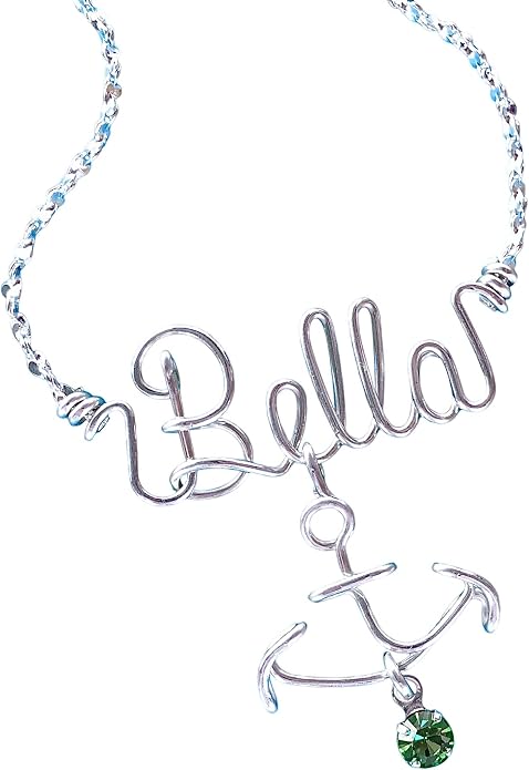 Personalized Nautical Necklace or Anklet~Silver or Gold~Anchor~Sailing~Charm w/Birthstone~Any Name~Handcrafted Custom Jewelry