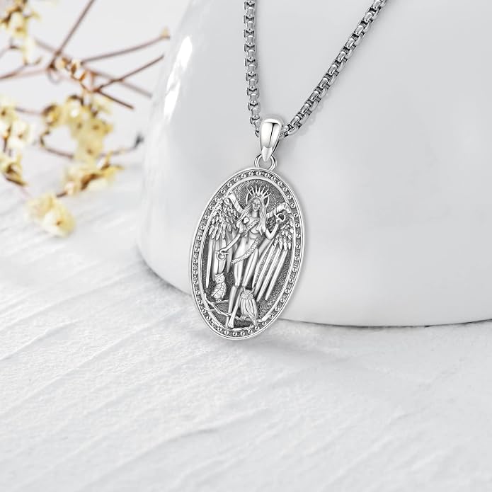 Pentagram Necklace Sterling Silver Triple Moon Goddess/Celtic Knot Witches Knot/Ankh/Sun and Moon/Hecate/Lilith/Santa Muerte/Tetragrammaton Pendant Necklace Pagan Wiccan Magic Egyptian Amulet Jewelry for Women Men
