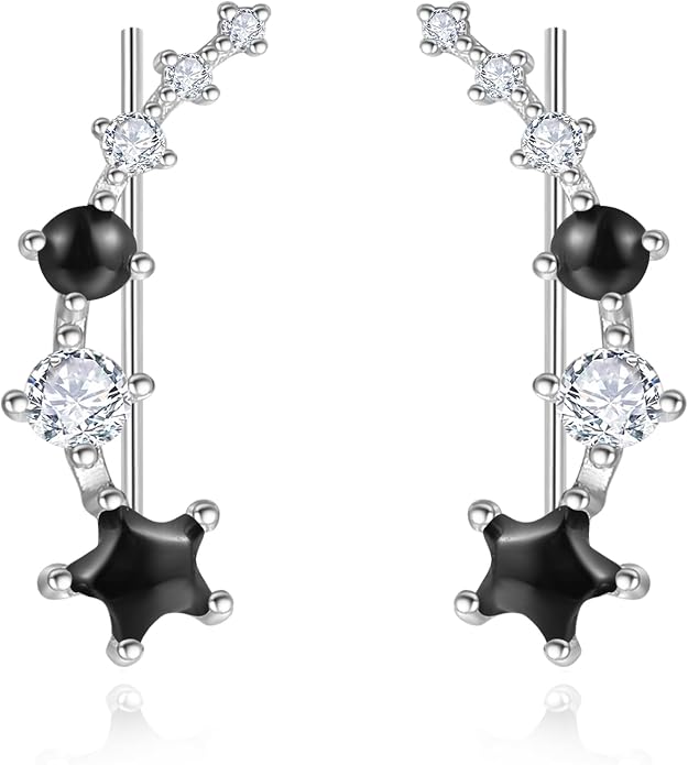 Dreamboat Star Ear Climbers Earrings for Women 925 Sterling Silver Star Ear Cuffs Crawler Earring Cubic Zirconia Climbing Jewelry Wedding Birthday Gifts