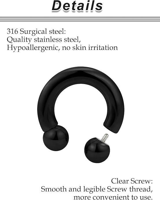 20G-00G Septum Rings Ear Gauges Earrings Stretching Kit 316L Surgical Steel Horseshoe Septum Pa Piercing Jewelry for Women 10mm 12mm 14mm 16mm