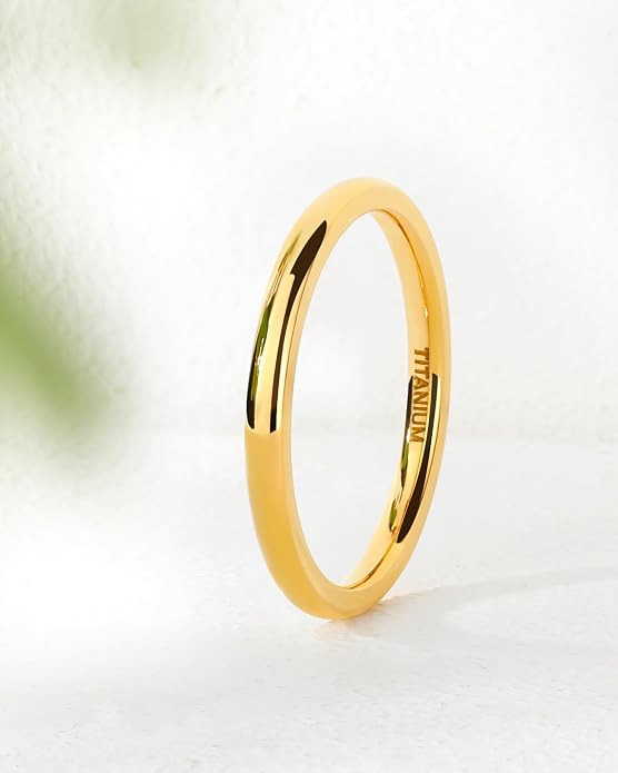 TIGRADE Titanium Ring 2mm 4mm 6mm 8mm 18k Gold Plated Wedding Band in Comfort Fit Dome Polished for Men Women Size 3-14