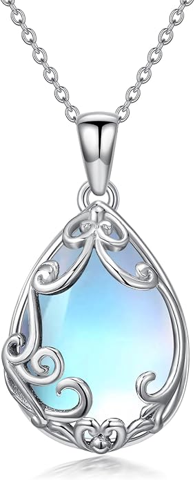HPQQ Teardrop Necklace 925 Sterling Silver Filigree Gemstone Pendant Necklace Fine Jewelry Birthday Mother's Day Gifts for Women Her Mom