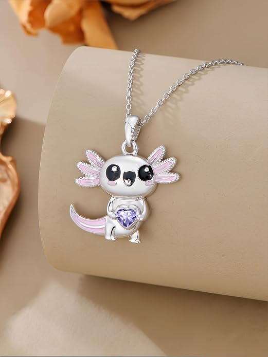 Dorunmo Axolotl Necklace 925 Sterling Silver Axolotl Birthstone Pendant Cute Animal Axolotl Jewelry Gifts for Women