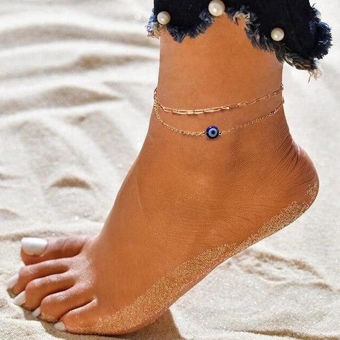 Tarsus Gold Plated Evil Eye Bracelet/Anklets Layered Amulet Nazar for Women