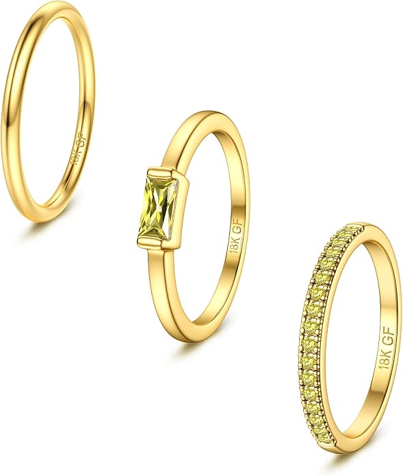 Gold Stackable Birthstone Rings for Women - 18K Gold Filled Non Tarnish Dainty Gold Stacking Rings Set - Cubic Zirconia Thumb Knuckle Ring Wedding Engagement Ring for her Gifts Size 6 7 8 9 10 3pcs