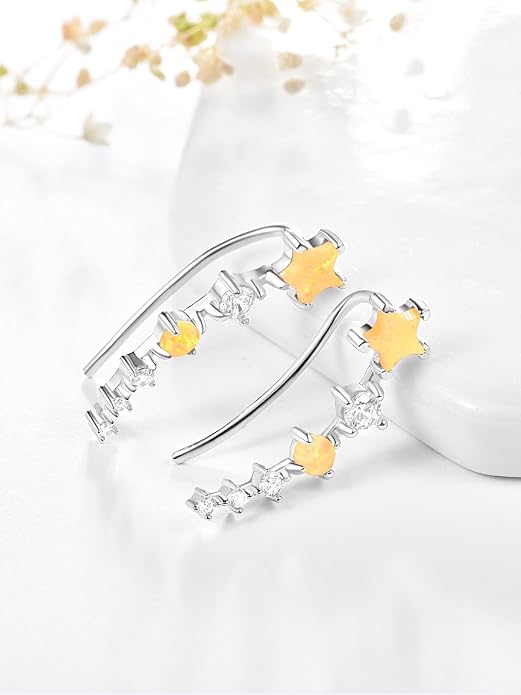 Dreamboat Star Ear Climbers Earrings for Women 925 Sterling Silver Star Ear Cuffs Crawler Earring Cubic Zirconia Climbing Jewelry Wedding Birthday Gifts
