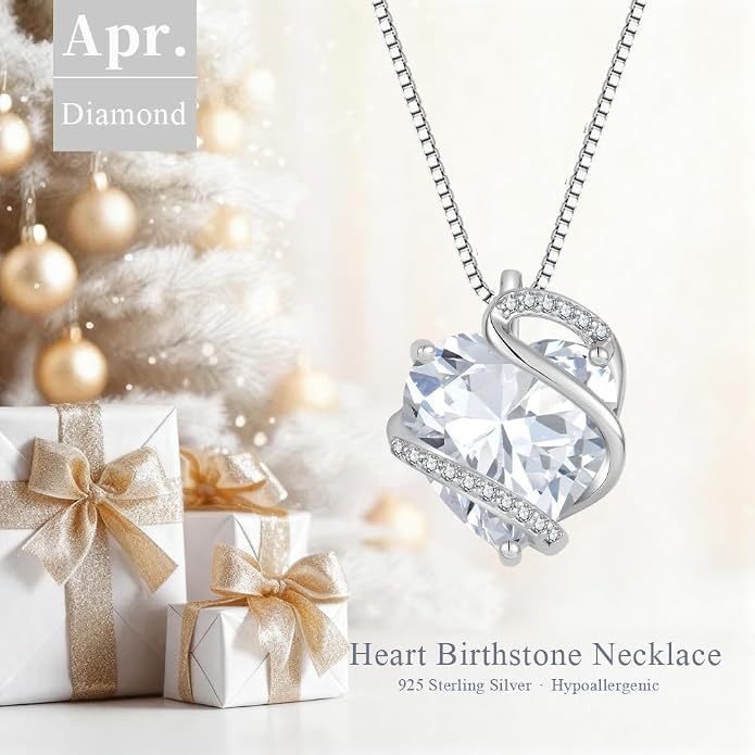 Heart Necklace for Women 925 Sterling Silver Infinity Love Heart Birthstone Necklace Pendant Hypoallergenic Jewelry for Women