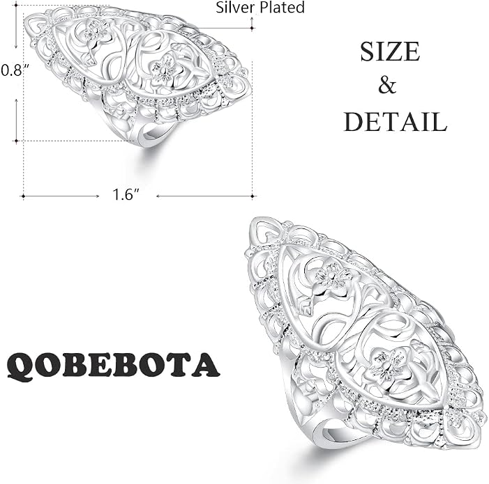 Rings for Women Summer Boho Rings Filigree Flower Ring Chunky Gold Ring Full Finger Rings Wide Band Womens Rings for Cocktail Party Birthday Gifts Statement Rings for Women