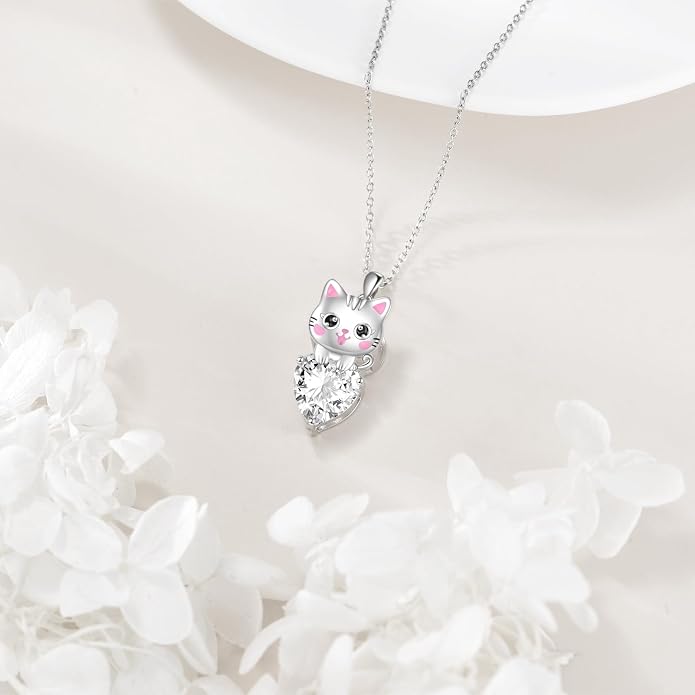 Bat/Cow/Cat/Bunny Necklace 925 Sterling Silver Heart Animal Pendant Necklace for Women