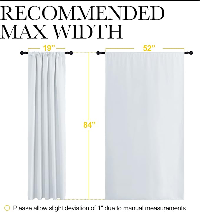 NICETOWN Greyish White Bedroom Curtain Panels - Multi-Function Noise Reducing Performance Window Treatment Thermal Insulated Rod Pocket Room Darkening Drapes for Nursery (2 Panels, 52 by 84)