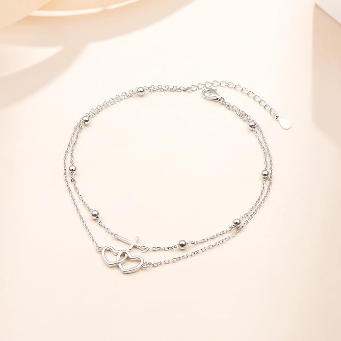 Anklets for Women 925 Sterling Silver Blue Evil Eye Infinity Butterfly Adjustable Multilayer Layered Summer Beach Ankle Bracelet Foot Chain Jewelry for Women