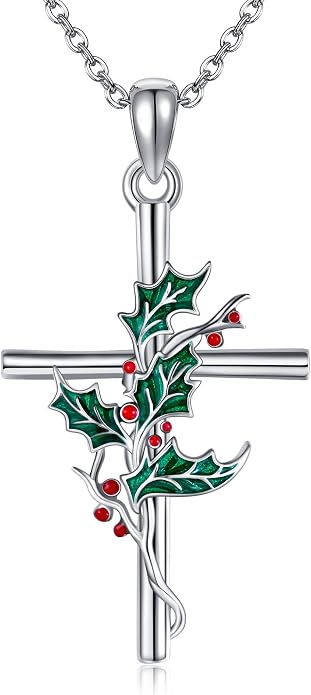 Flower Cross Necklace 925 Sterling Silver Carnation/Rose/Lily/Daisy Cross Necklace Birth Flower Jewelry for Women