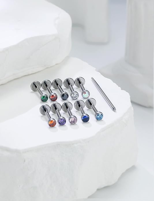 20G 18G 16G Astm F136 Titanium Internal Thread Flat Back Earrings Nose Studs Tragus Helix Conch Cartilage Lobe Earrings Medusa Labret Snake Bite Monroe Lip Ring Piercing Jewelry For Women Men