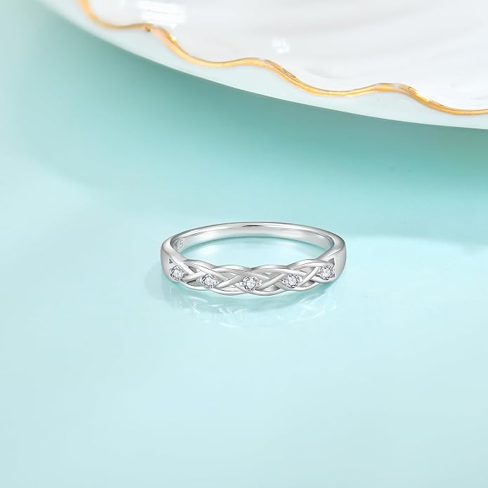 Infinity Celtic Knot Ring 925 Sterling Silver Twisted Knot Birthstone Ring Statement Rings for Women Size 5-10