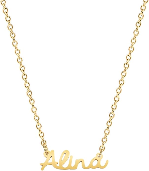 MOMOL 18K Gold Plated Stainless Steel Name Necklace Personalized Custom Name Necklace Customized Nameplate Necklace for women