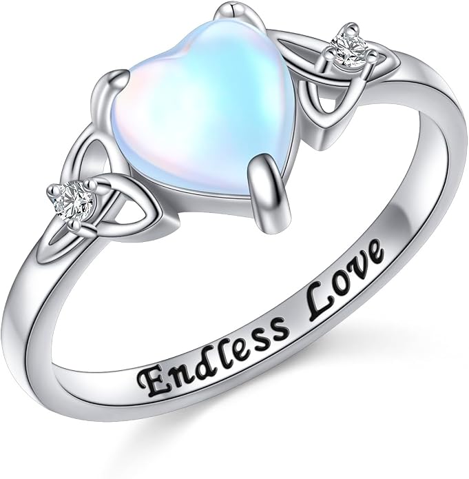 DAOCHONG Celtic Knot Ring For Women Heart Trinity Rings 925 Sterling Silver Infinity Moonstone Vintage Engagement Celtic Jewelry High Polish Tarnish Resistant Eternity Wedding Band Stackable Ring